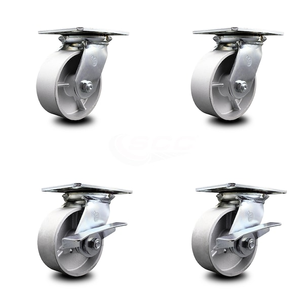 Service Caster 5 Inch Semi Steel Swivel Caster Set with Roller Bearings 2 Brakes SCC-35S520-SSR-2-SLB-2 - main